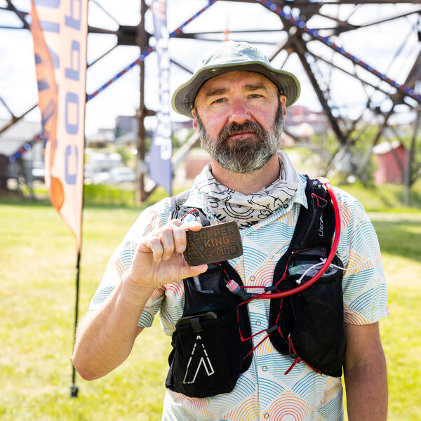 J Scott Chapman at the Copper Kings 100 finish with his buckle
